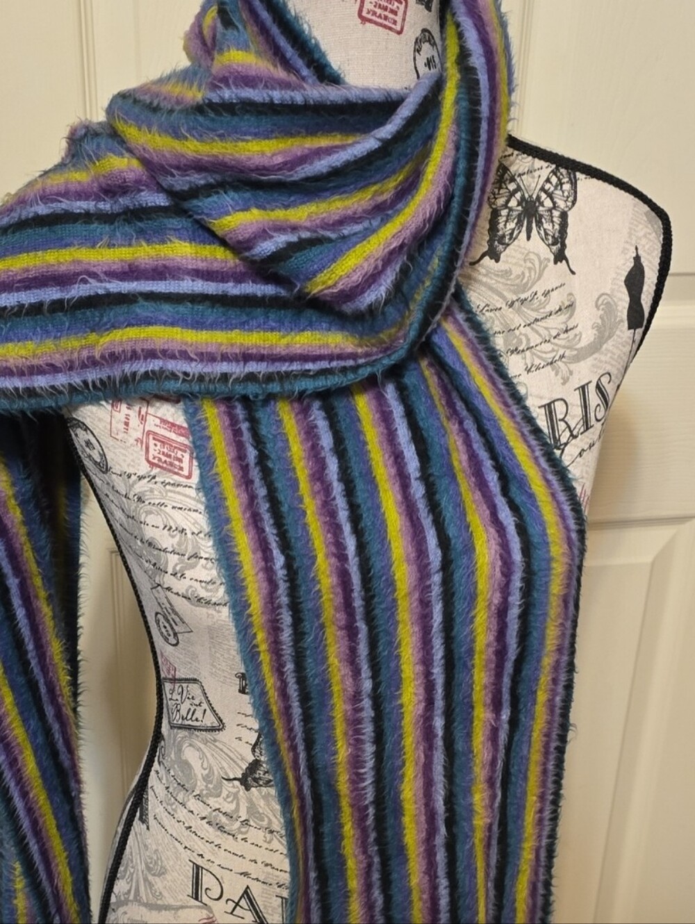 Striped Multi-Color Cozy Scarf - Blue, Purple & Green